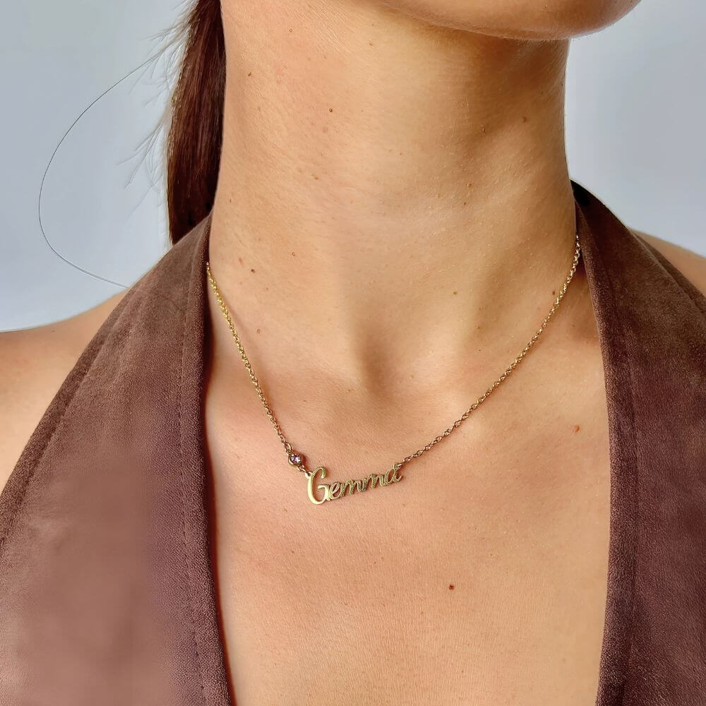 Personalised Geena Birthstone Name Necklace
