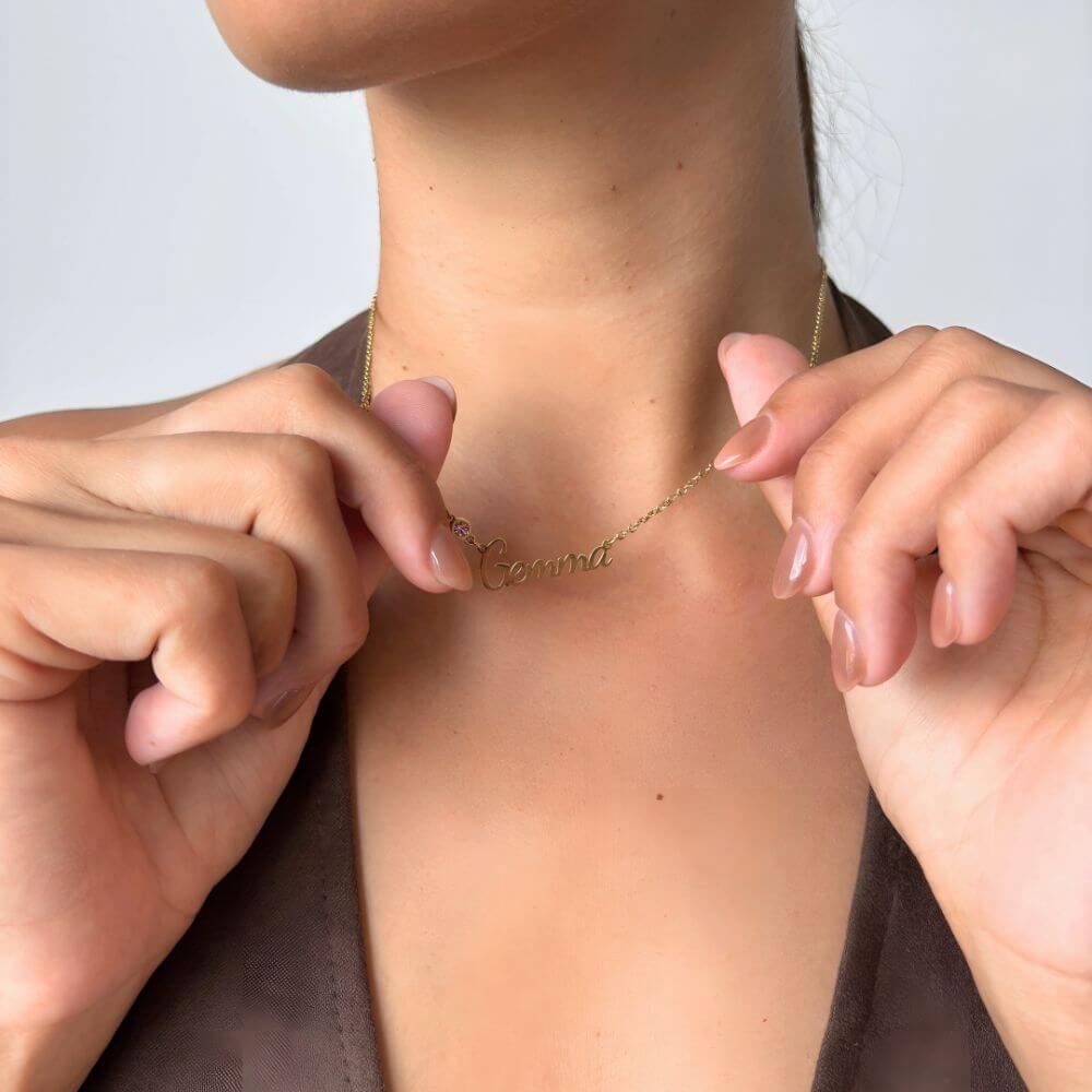 Personalised Geena Birthstone Name Necklace