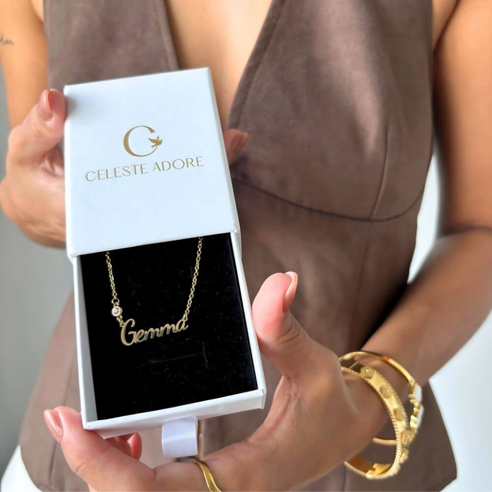 Personalised Geena Birthstone Name Necklace