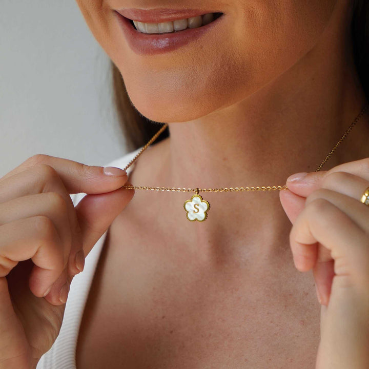 Personalised Five Leaf Clover Initial Necklace