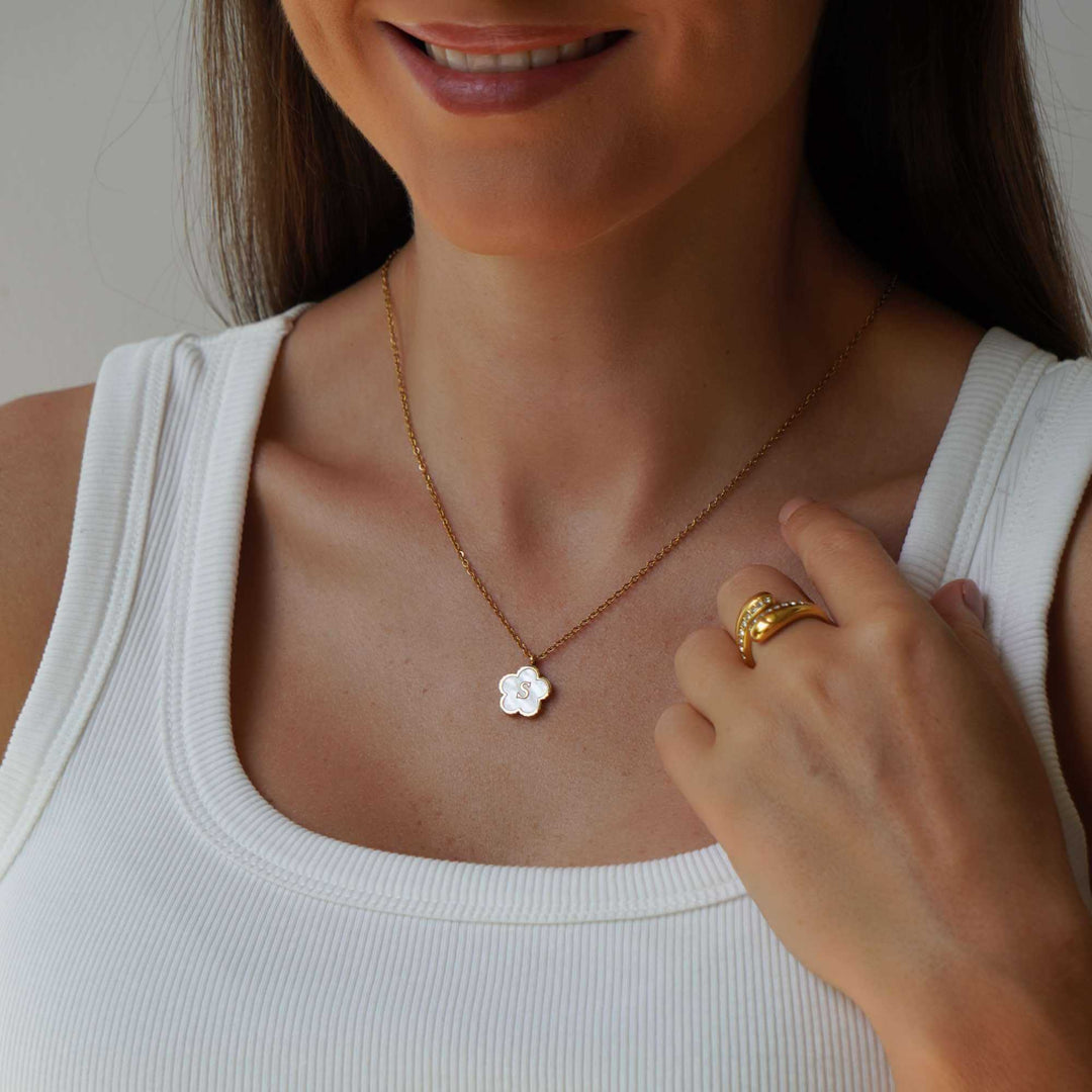 Personalised Five Leaf Clover Initial Necklace