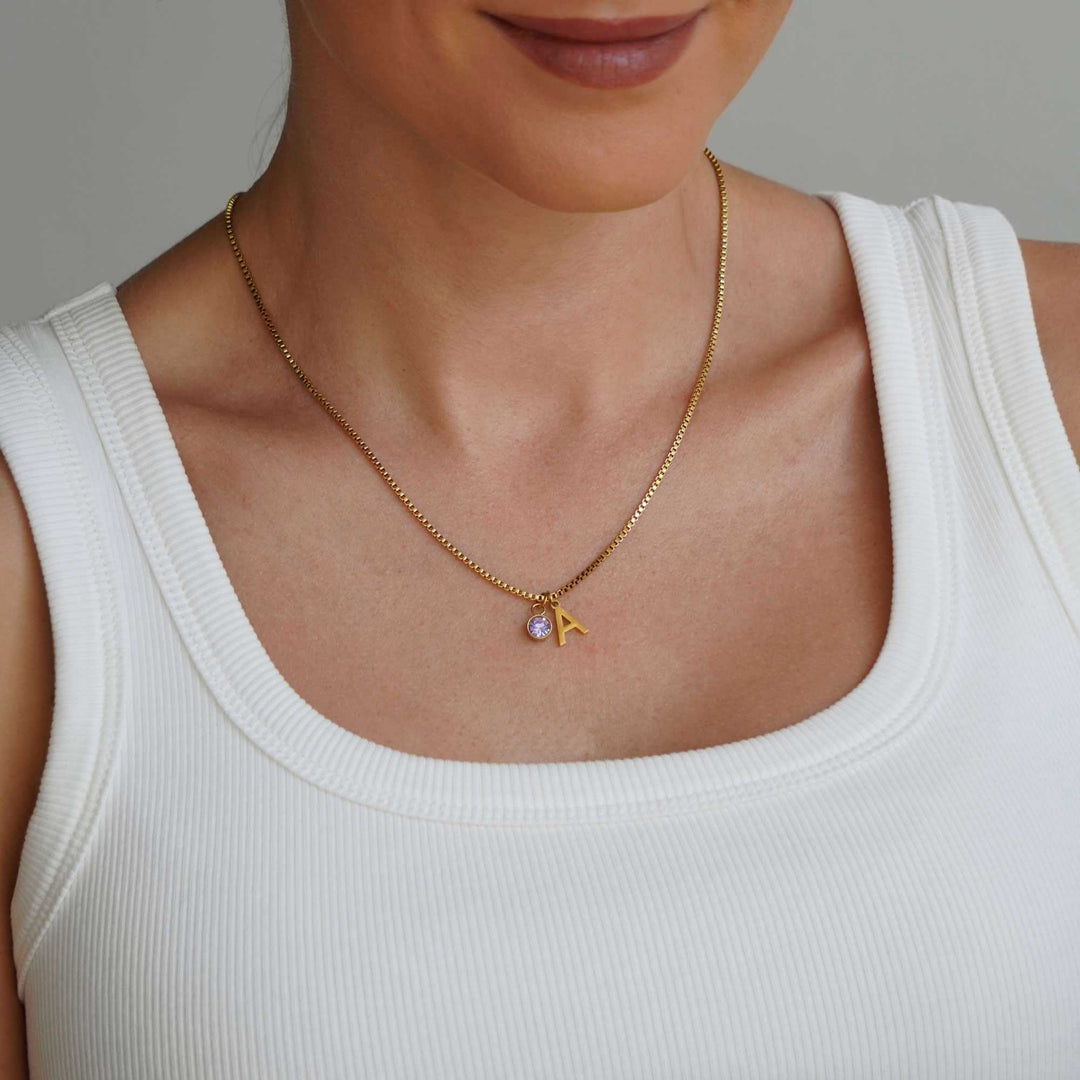 Personalised Kaia Birthstone Initial Necklace