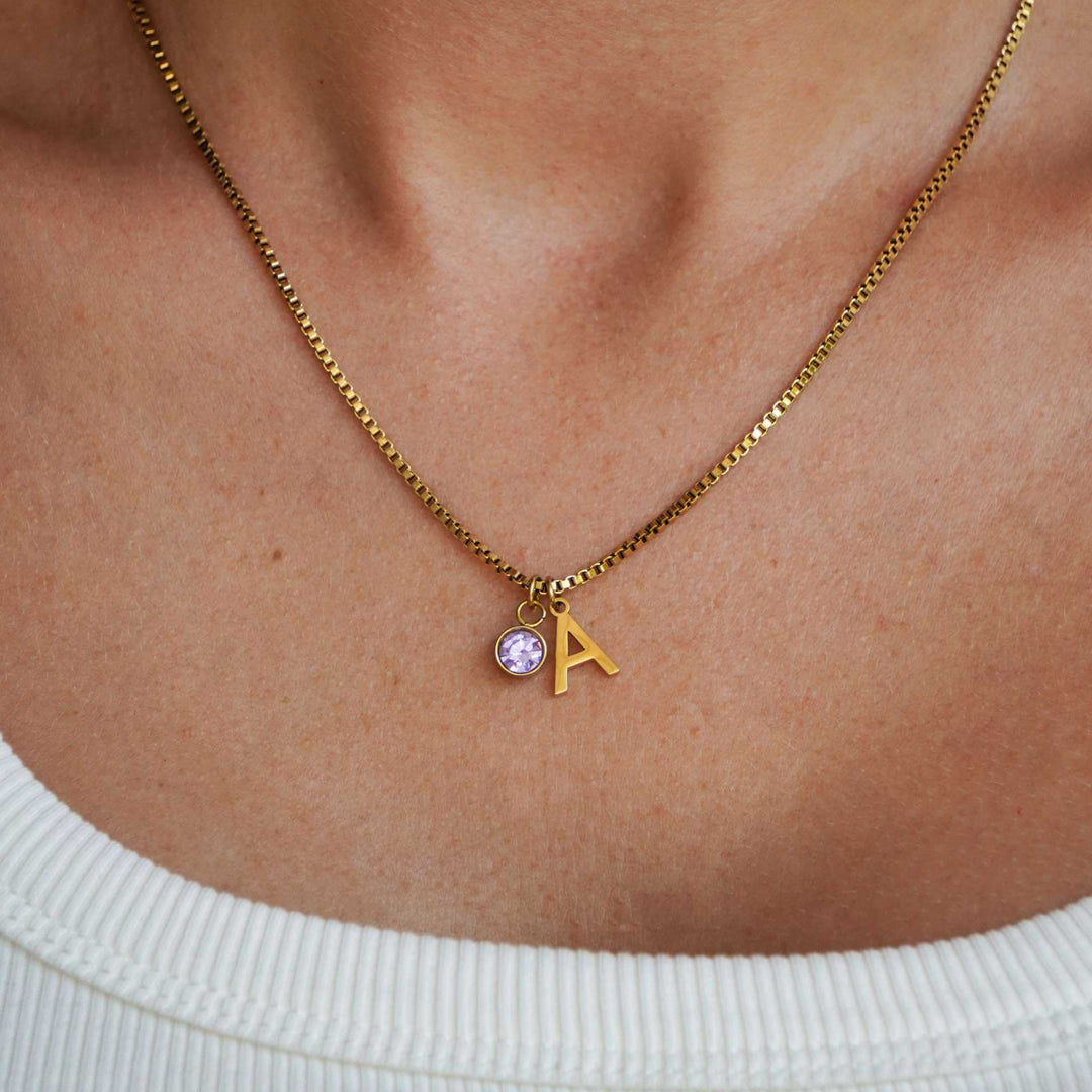Personalised Kaia Birthstone Initial Necklace