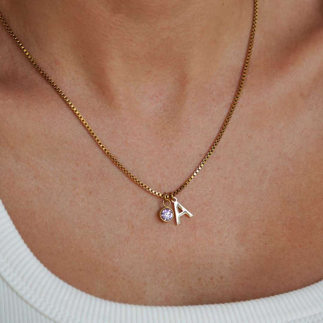 Personalised Kaia Birthstone Initial Necklace