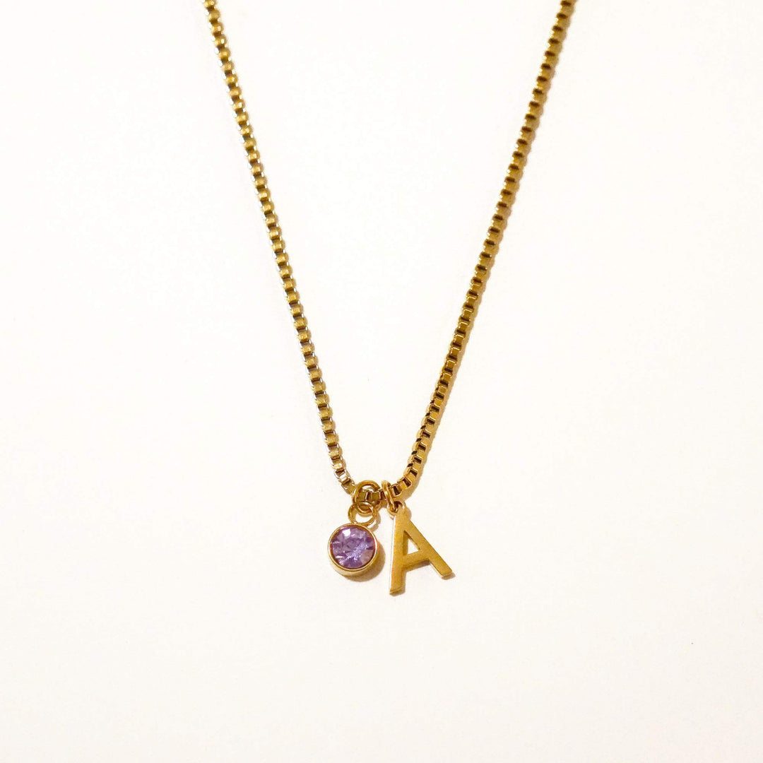 Personalised Kaia Birthstone Initial Necklace