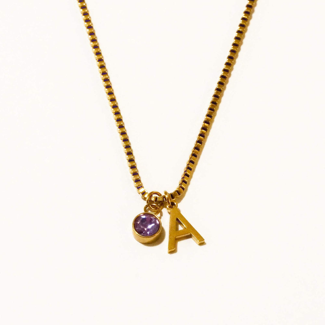 Personalised Kaia Birthstone Initial Necklace