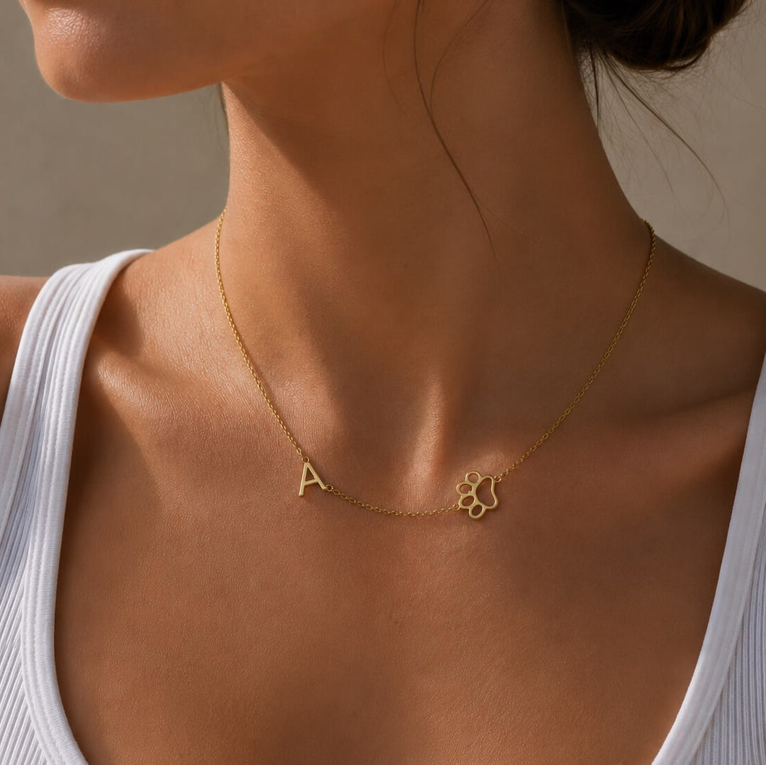 Personalised Pet Paw Initial Necklace