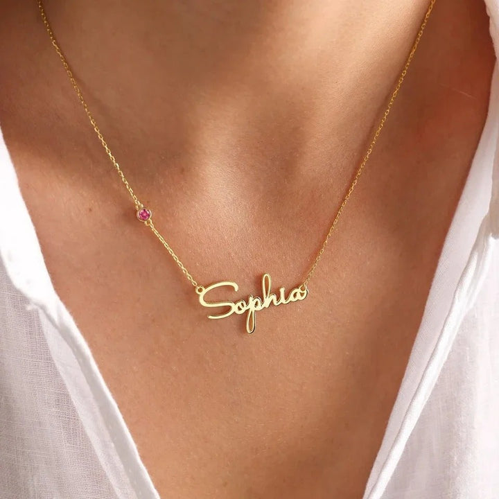 Personalized Gemma Birthstone Name Necklace