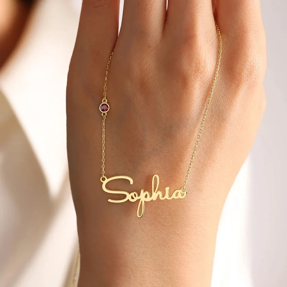 Personalized Gemma Birthstone Name Necklace